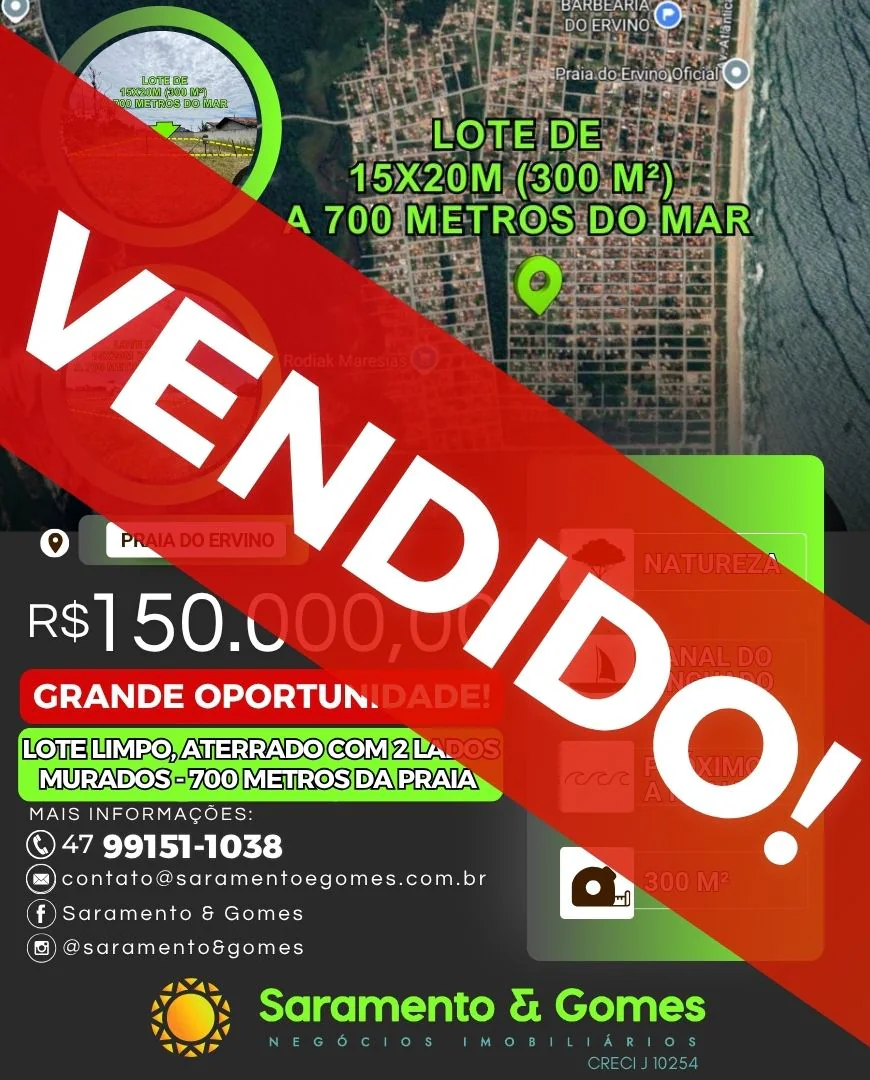Terreno com 300 m² Pronto pra Construir a 700 metros do Mar 