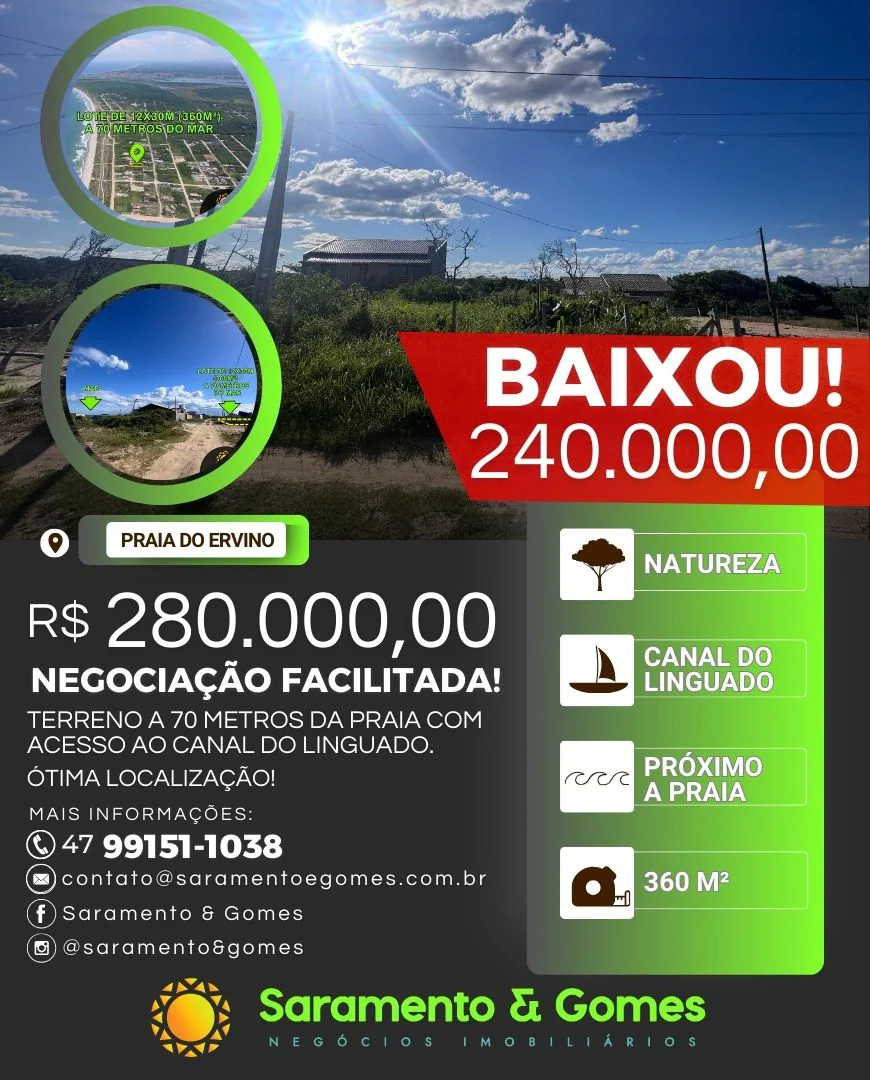 Lote de 360 m² a apenas 70 metros do Mar 
