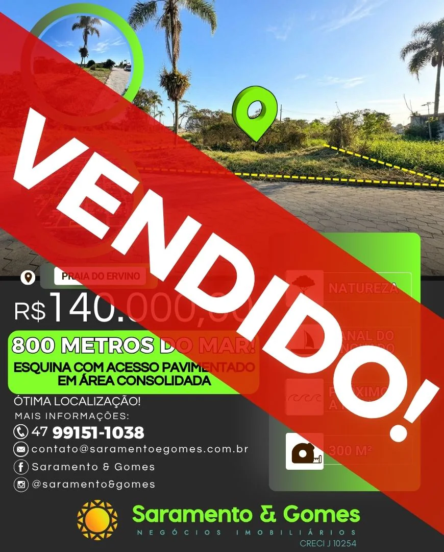 Terreno de Esquina com 300 m² Pronto para Construir - 800 metros do Mar