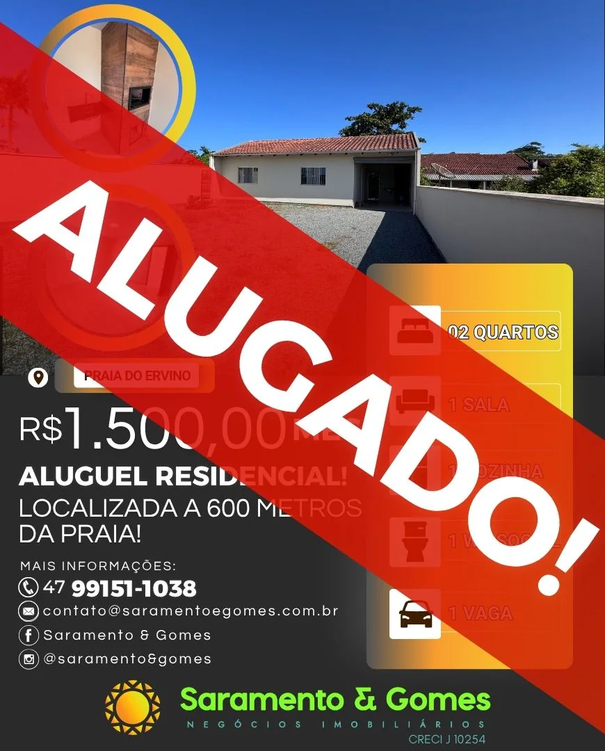 Casa para aluguel residencial na Praia do Ervino a 600 metros do Mar
