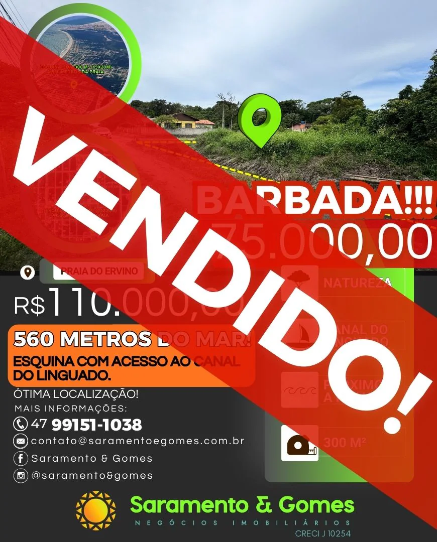 Terreno de Esquina à 560 metros da Praia