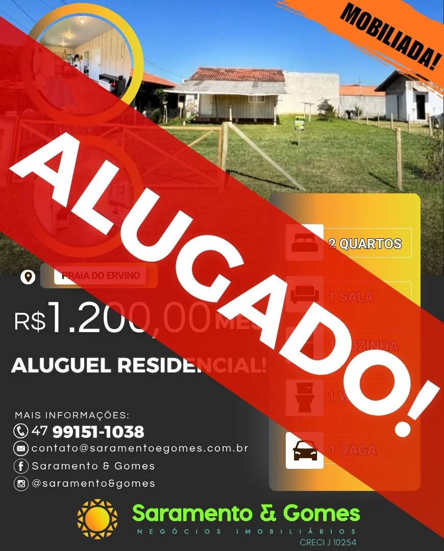 Casa Totalmente Mobiliada com 02 quartos para Aluguel Anual na Praia do Ervino