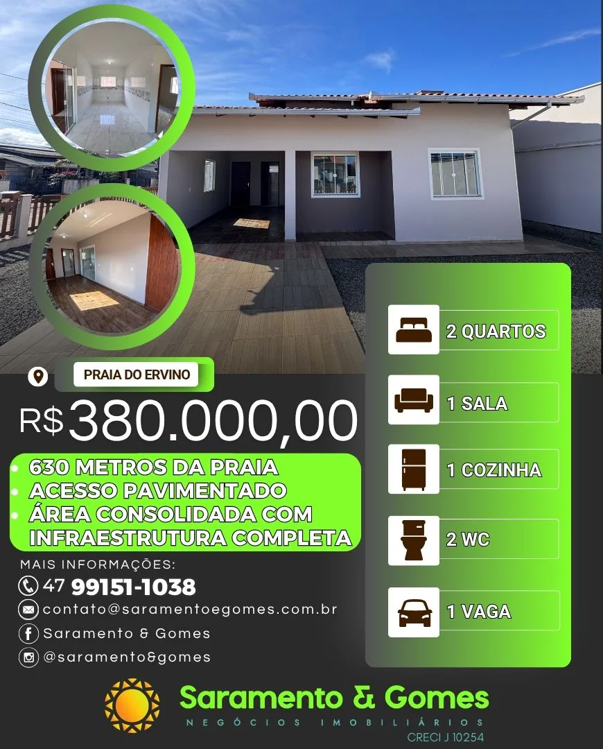 Casa com Espaços Integrados em Excelente Localização na Praia do Ervino 
