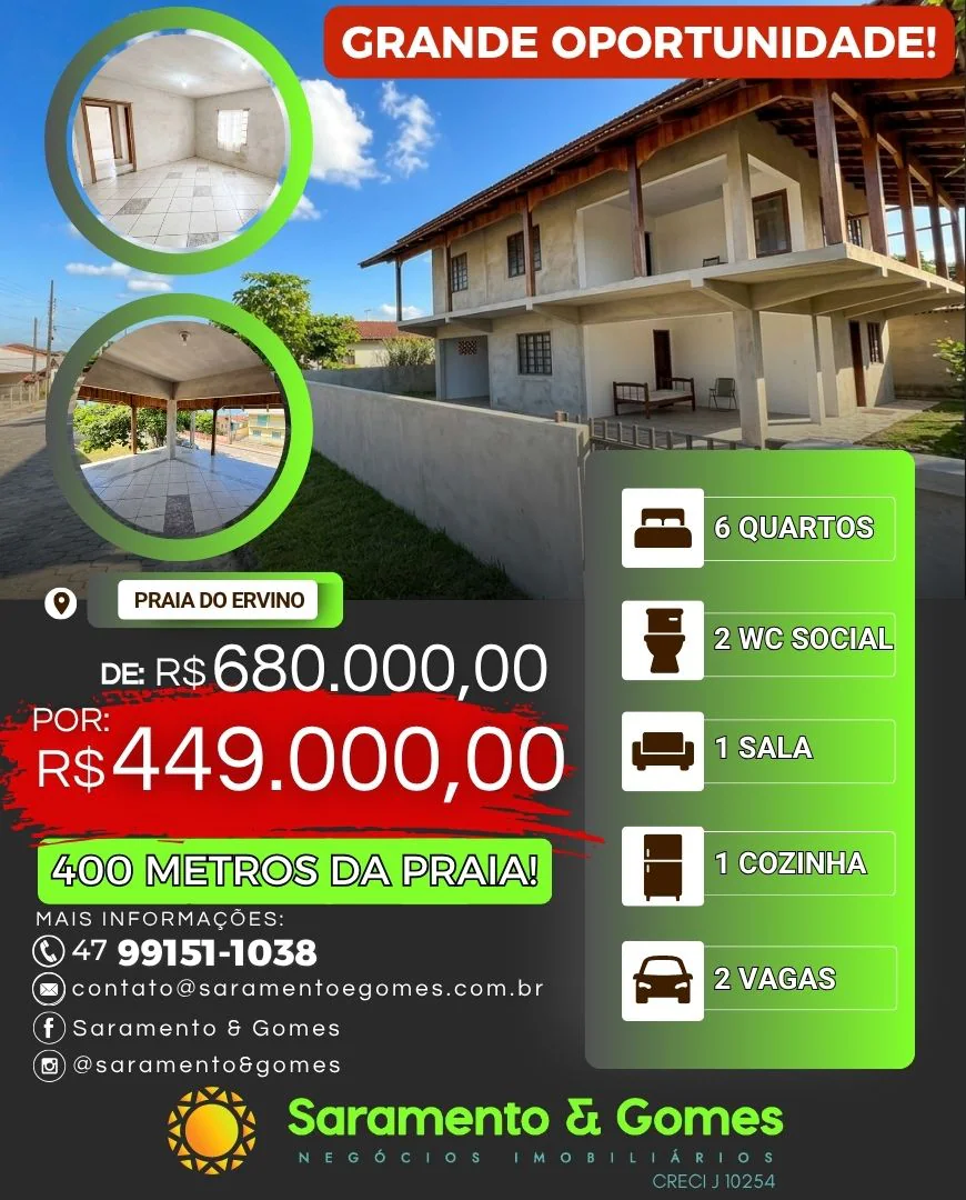 Sobrado (ABAIXO DO PREÇO) a apenas 400 metros do Mar 