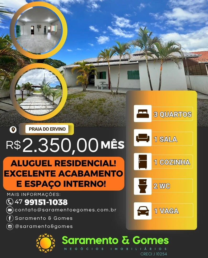 Belíssima Casa com 03 Quartos na Praia do Ervino