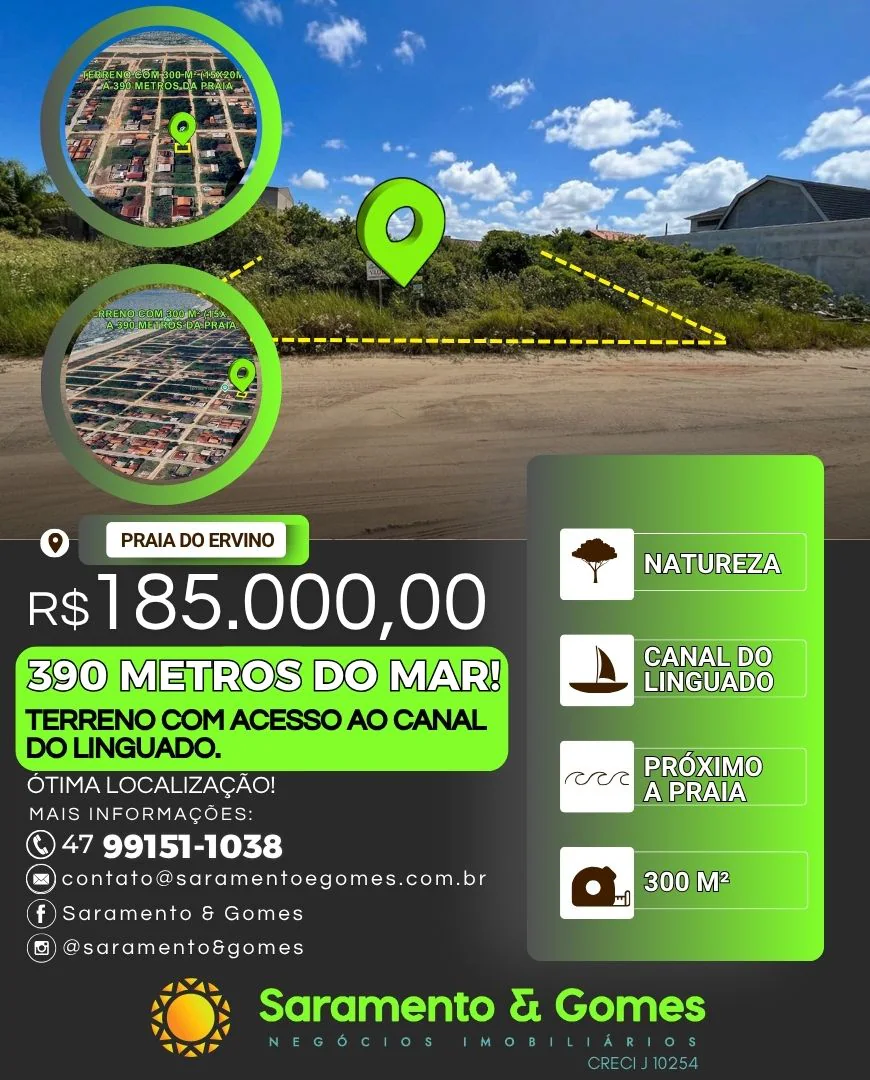 Terreno com 300 m² à apenas 390 metros do Mar 