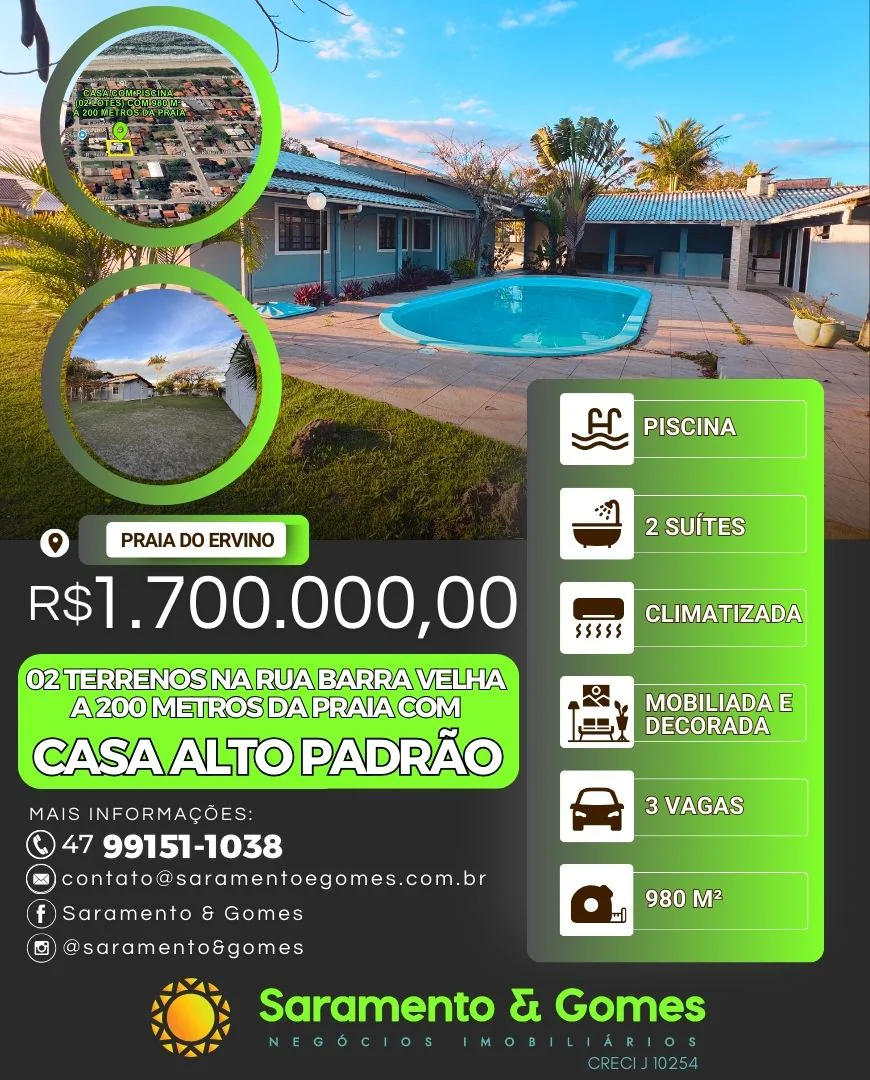 Casa com Piscina a 200 metros da Praia mobiliada, decorada e climatizada
