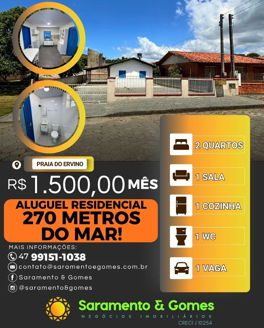 Casa com 02 Quartos (SEM MOBÍLIA ATUALMENTE) pertinho do Mar - Praia do Ervino 